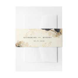 水彩ブラック金ゴールドバラ結婚ズ 招待状ベリーバンド