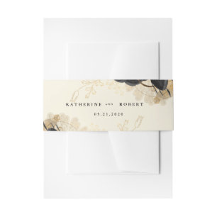 水彩ブラック金ゴールドバラ結婚ズ 招待状ベリーバンド