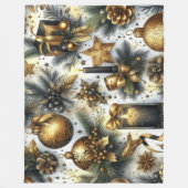 水彩ブラック金ゴールドホワイトクリスマスホリデー フリースブランケット (正面)