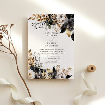 水彩ブラック金ゴールド結婚フローラ