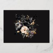水彩ブラック金ゴールド結婚フローラ 箔招待状 (裏面)