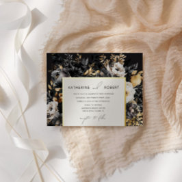水彩ブラック金ゴールド結婚フローラ 箔招待状