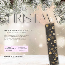 水彩ブラック&金ゴールドクリスマスシフォンスカーフ