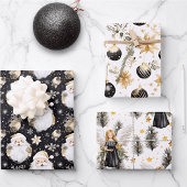 水彩ブラック&金ゴールドクリスマスセット6 ラッピングペーパーシート