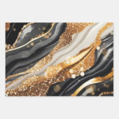 水彩ブラック&金ゴールドグリッター炭酸アルコールインク ラッピングペーパーシート (正面2)