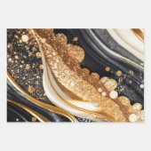 水彩ブラック&金ゴールドグリッター炭酸アルコールインク ラッピングペーパーシート (正面)