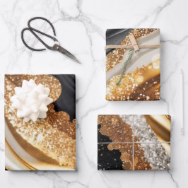 水彩ブラック&金ゴールドグリッター炭酸アルコールインク ラッピングペーパーシート