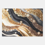 水彩ブラック&金ゴールドグリッター炭酸アルコールインク ラッピングペーパーシート (正面3)