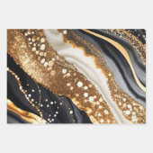 水彩ブラック&金ゴールドグリッター炭酸アルコールインク ラッピングペーパーシート (正面)