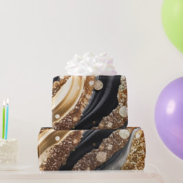 水彩ブラック&金ゴールドグリッター炭酸アルコールインク ラッピングペーパー