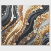 水彩ブラック&金ゴールドグリッター炭酸アルコールインク ラッピングペーパー (フラット)