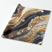 水彩ブラック&金ゴールドグリッター炭酸アルコールインク ラッピングペーパー (アンロールド)