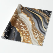 水彩ブラック&金ゴールドグリッター炭酸アルコールインク ラッピングペーパー (アンロールド)