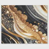 水彩ブラック&金ゴールドグリッター炭酸アルコールインク ラッピングペーパー (フラット)