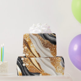 水彩ブラック&金ゴールドグリッター炭酸アルコールインク ラッピングペーパー