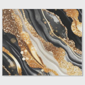 水彩ブラック&金ゴールドグリッター炭酸アルコールインク ラッピングペーパー (フラット)