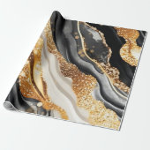 水彩ブラック&金ゴールドグリッター炭酸アルコールインク ラッピングペーパー (アンロールド)