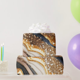 水彩ブラック&金ゴールドグリッター炭酸アルコールインク ラッピングペーパー