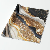水彩ブラック&金ゴールドグリッター炭酸アルコールインク ラッピングペーパー (アンロールド)