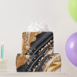 水彩ブラック&金ゴールドグリッター炭酸アルコールインク ラッピングペーパー