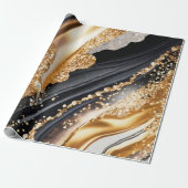 水彩ブラック&金ゴールドグリッター炭酸アルコールインク ラッピングペーパー (アンロールド)