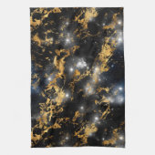 水彩ブラック&金ゴールド大理石銀河系 キッチンタオル (縦)