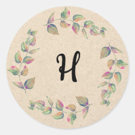 水彩ブランチクラフト紙モノグラムシール ラウンドシール