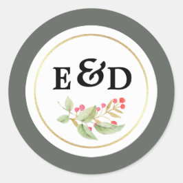 水彩ブランチ結婚モノグラム ラウンドシール