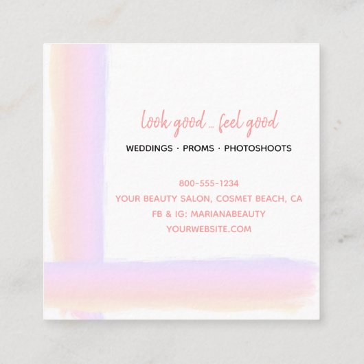 水彩ブラ色彩の鮮やかシ線の化粧アーティスト スクエア名刺 (裏面)