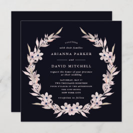 水彩ブリス|赤面ピンクフローラリース 招待状