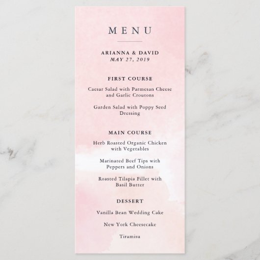 水彩ブリス | 赤面ピンクフローラ結婚のメニュー メニュー (正面)