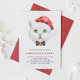 水彩ブリティッシュショートヘア猫クリスマスパーティー 招待状