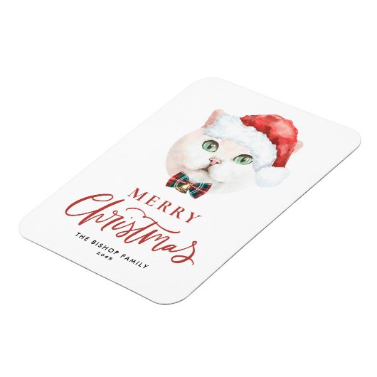水彩ブリティッシュショートヘア猫サンタクリスマス マグネット (左側)