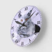 水彩ブリティッシュ猫 ラウンド壁時計 (傾斜)