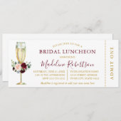 水彩ブルガンディピンクフローラルンチョンチケット 招待状 (正面/裏面)