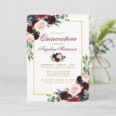 水彩ブルガンディブルーフローラキンセアニェラ金ゴールド 招待状 (スタンド正面)