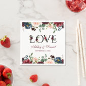 水彩ブルガンディブルーフローララヴ結婚ズ スタンダードカクテルナプキン (インサイチュ)