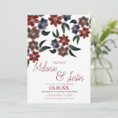 水彩ブルガンディブループラッシュピンク結婚フローラ 招待状 (スタンド正面)
