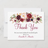 水彩ブルガンディマルサラフラワーサンキューカード (正面)