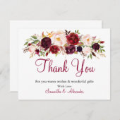 水彩ブルガンディマルサラフラワーサンキューカード (正面/裏面)