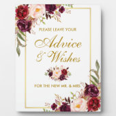 水彩ブルゴンデ結婚ィのアドバイスと願い フォトプラーク (正面)