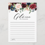 水彩ブルゴーニュとネイビーの花ブライダルシャワー アドバイスカード (正面)