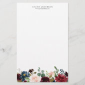 水彩ブルゴーニュとネイビーブルーフラワーガーランド 便箋 (正面)