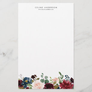 水彩ブルゴーニュとネイビーブルーフラワーガーランド 便箋