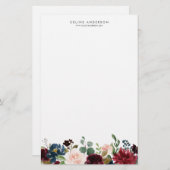 水彩ブルゴーニュとネイビーブルーフラワーガーランド 便箋 (正面/裏面)