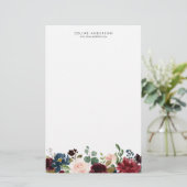 水彩ブルゴーニュとネイビーブルーフラワーガーランド 便箋 (スタンド正面)