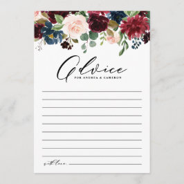 水彩ブルゴーニュとネイビー結婚の花 アドバイスカード