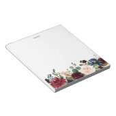 水彩ブルゴーニュとブルーフラワーガーランド ノートパッド (アングル)