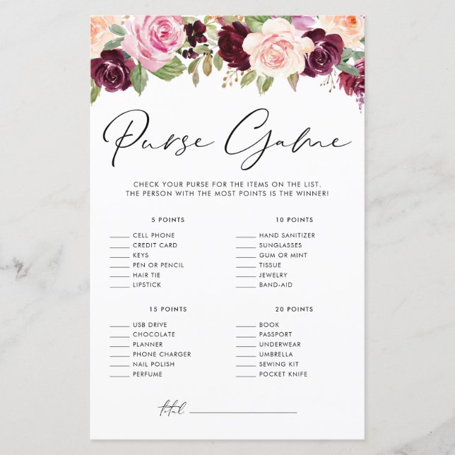 水彩ブルゴーニュと桃の花の財布ゲーム (正面)