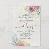 水彩ブルゴーニュと焦げたオレンジ色フローラ 招待状 (正面/裏面)